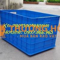 Rổ( sóng) nhựa 5 bánh xe, sọt kích thước 780*500*430mm, sọt nhưa trong xưởng may