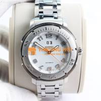 ĐH Nam : HERMES Clipper Sport Automatic - Thiết kế lộ máy, Niềng xoay, Mặt trắng cọc
