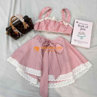 Set váy hồng caro tiểu thư ngây thơ, new