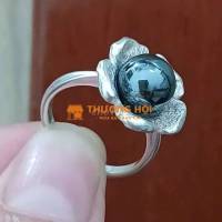 Nhẫn Nữ bạc ngoại 925hình bông hoa, đá huyết áp