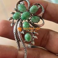 Cài áo bạc khối vintage ốp đá cẩm thạch xưa đẹp