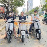 Xe điện Vespa xám trà sữa đèn vuông đủ giấy tờ