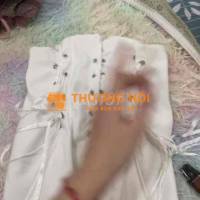 Áo corset trắng vải dày dây buộc