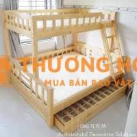 Giường 2 tầng gỗ cao su 1,2 x 2m x 1,6m tặng Nệm