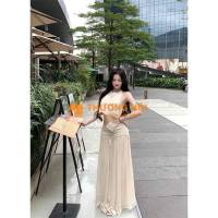 Set áo croptop sát nách phối chân váy dài lưng ren