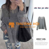Áo sweater Dệt kim xám free size <65kg
