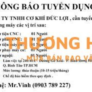 Cty cơ khí Đức Lợi tuyển kỹ sư cơ khí, thợ tiện-phay CNC, cơ, nguội