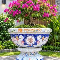 Chậu đắp miểng , khảm sành sứ , cẩn miểng chai , hàng thủ công mỹ nghệ
