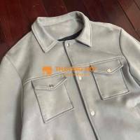 Áo khoác da lộn xám