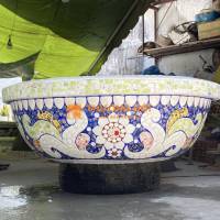 Chậu đắp tay cẩn sành sứ , khảm miểng