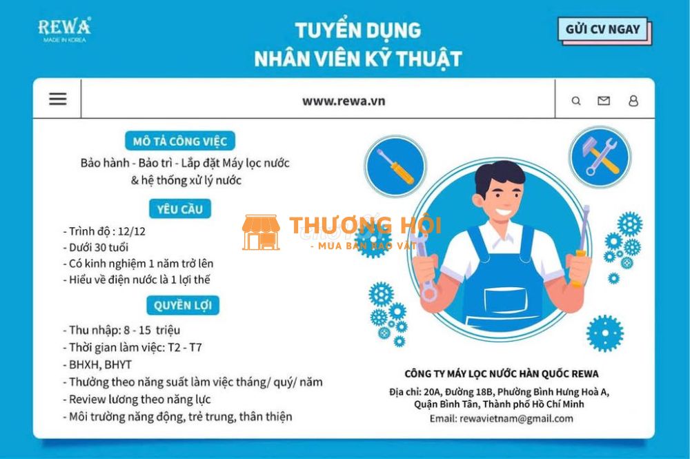 Tuyển kỹ thuật lắp máy lọc nước