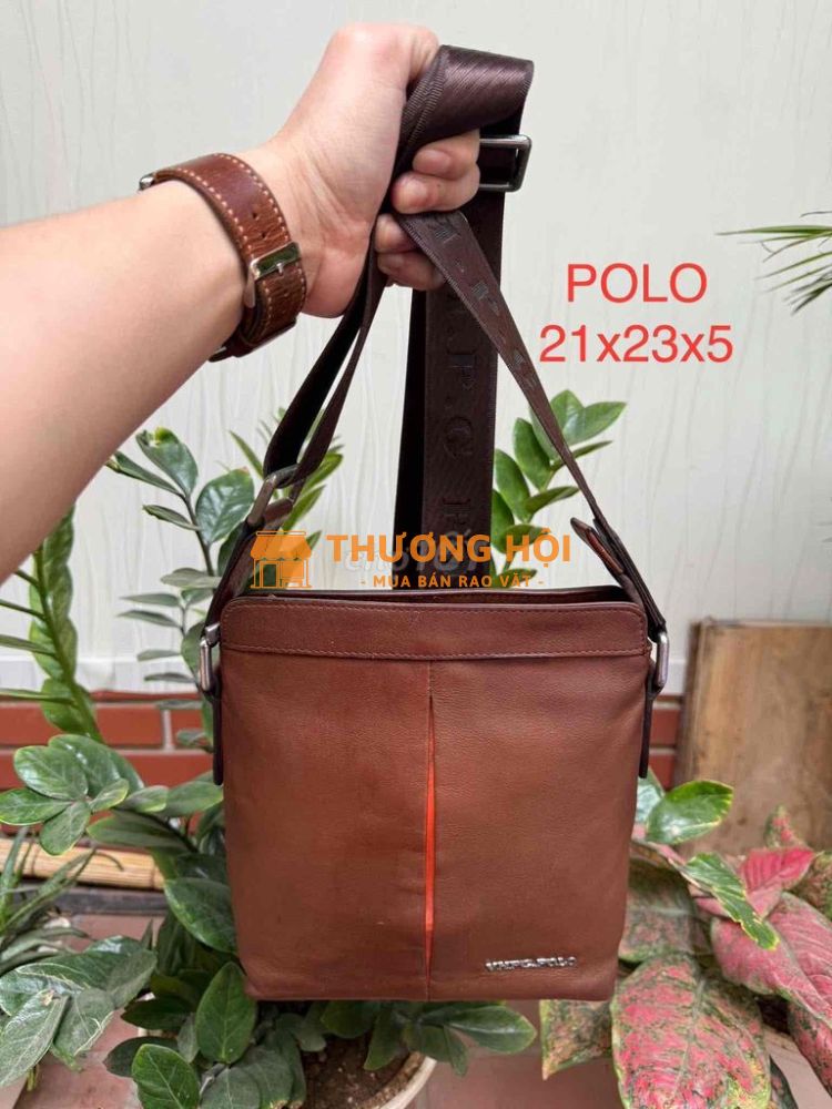 1/6 Túi chéo da thật màu nâu bò hiệu POLO