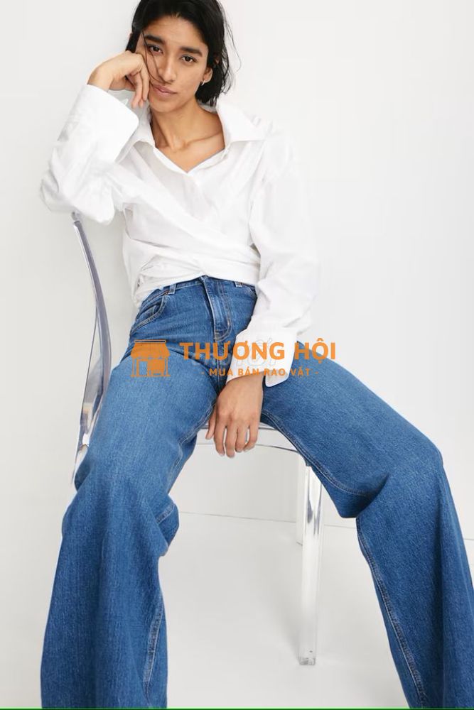 Quần Jeans Ống Rộng Cạp Cao H&M