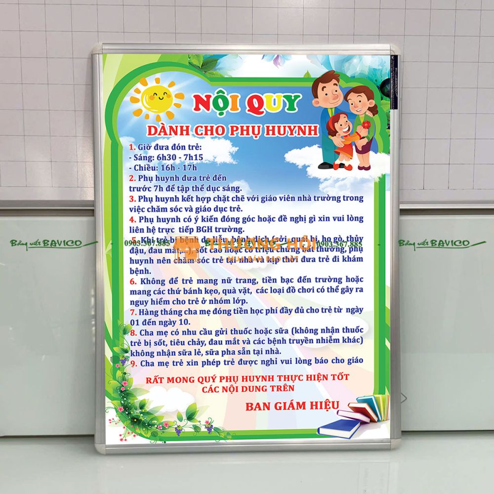 BẢNG NỘI QUY DÀNH CHO PHỤ HUYNH (M03) – BẢNG BIỂU MẦM NON