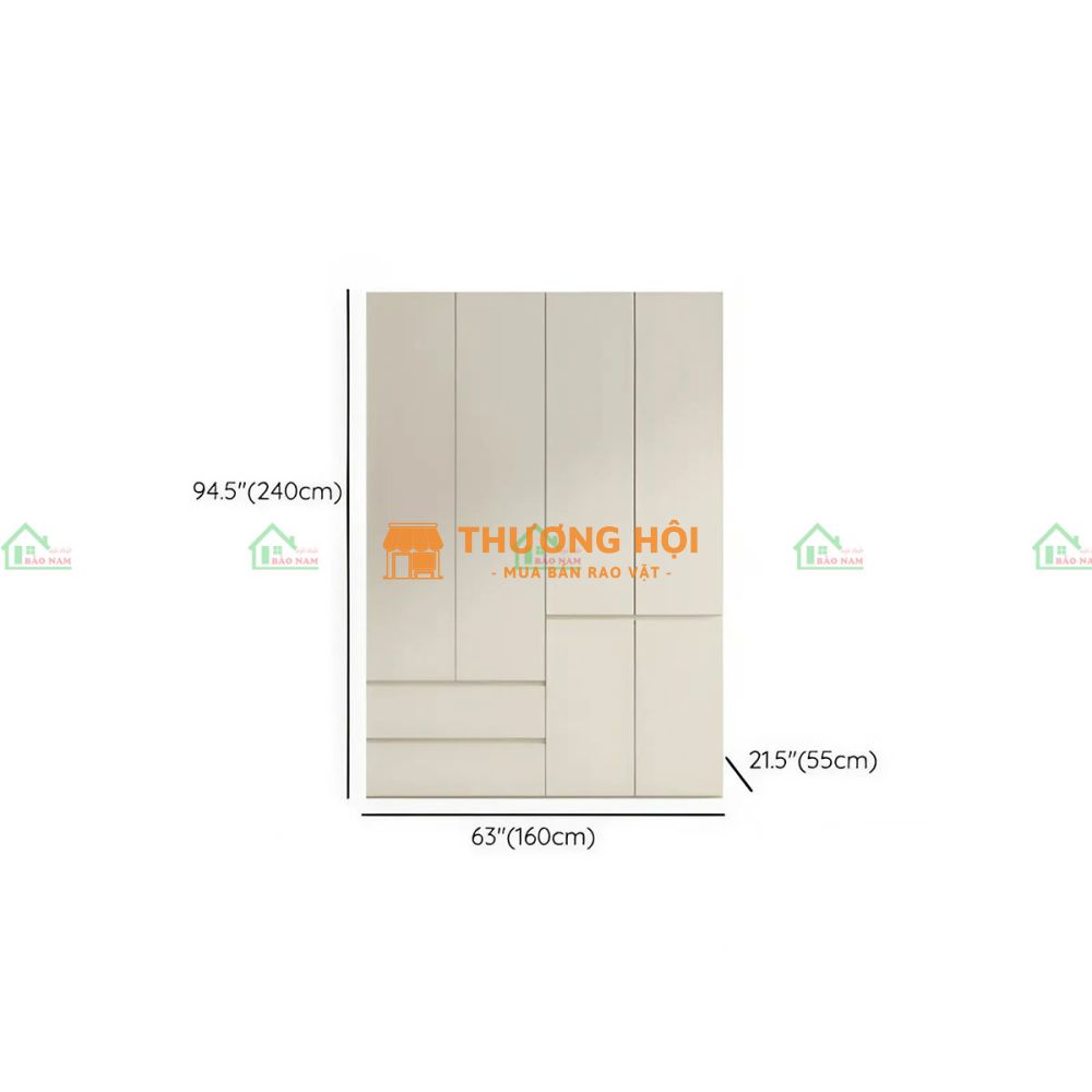 Tủ Quần Áo Gỗ MDF TA76 - Màu Trắng Hiện Đại, Kịch Trần, 100% Gỗ An Cường