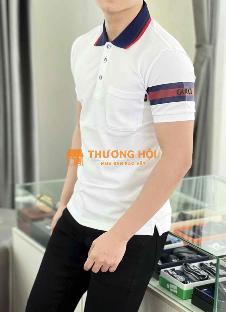 Áo Polo Nam GC Trắng Sọc GC Tay Áo