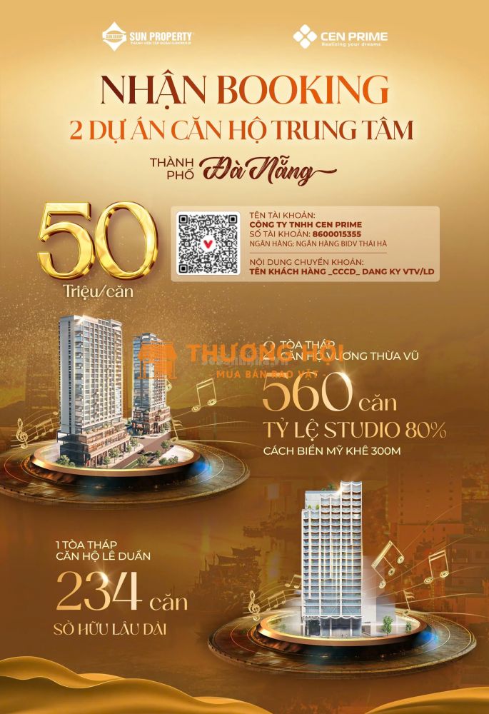 CHÍNH THỨC NHẬN ĐẶT CHỔ CĂN HỘ SUN VƯƠNG THỪA VŨ- CÁCH BIỂN MỸ KHÊ 300M