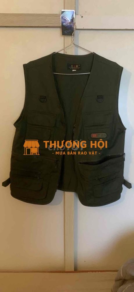 áo gile túi hộp màu lính size XL