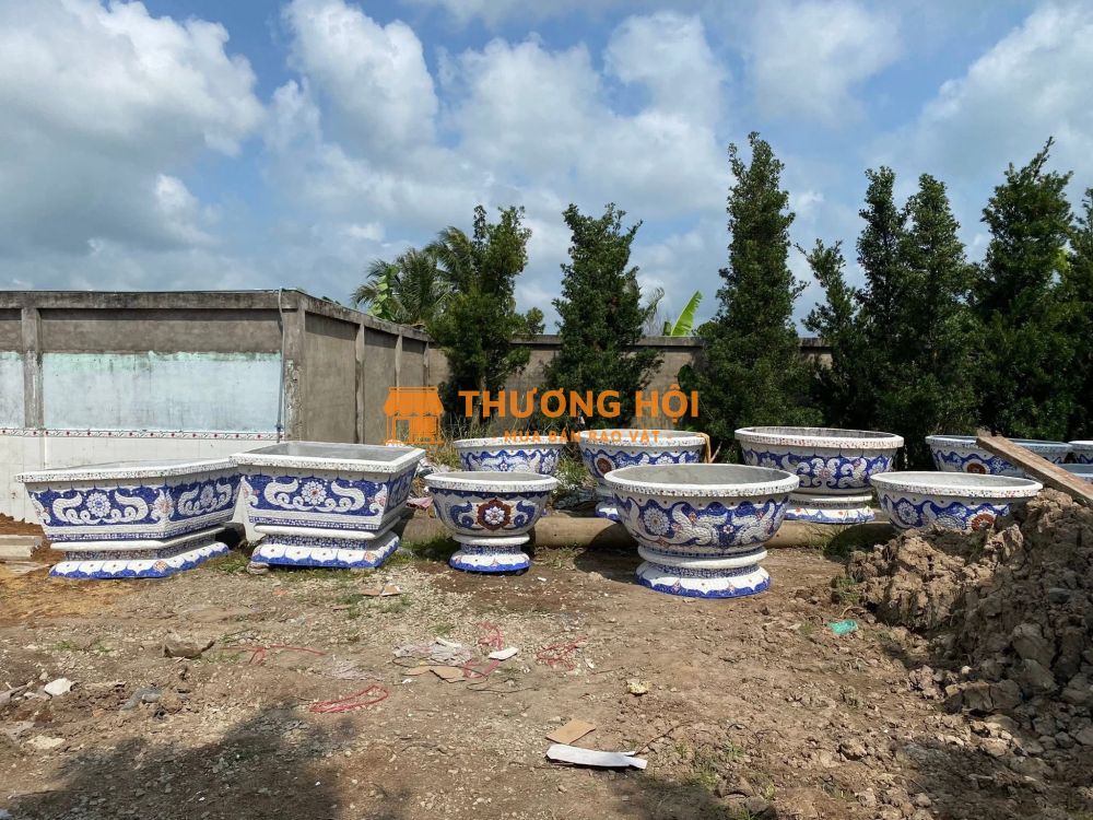 Chậu hoa dán sành sứ - chậu khảm sành - cẩn miễng