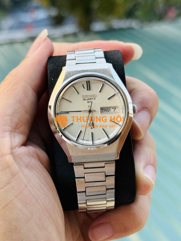 Đồng hồ Seiko QT quartz máy vàng, dial đẹp rất mơi