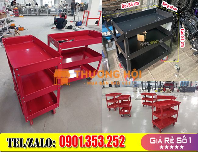 XE ĐẨY DỤNG CỤ 3 NGĂN - CÓ MÓC KÈM