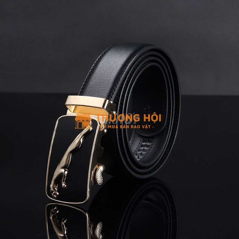 Thắt lưng nam da bò 1 lớp mặt báo đen sang trọng