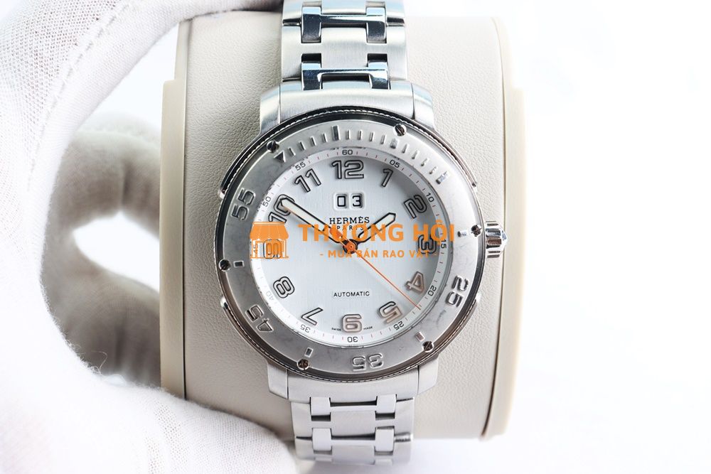 ĐH Nam : HERMES Clipper Sport Automatic - Thiết kế lộ máy, Niềng xoay, Mặt trắng cọc