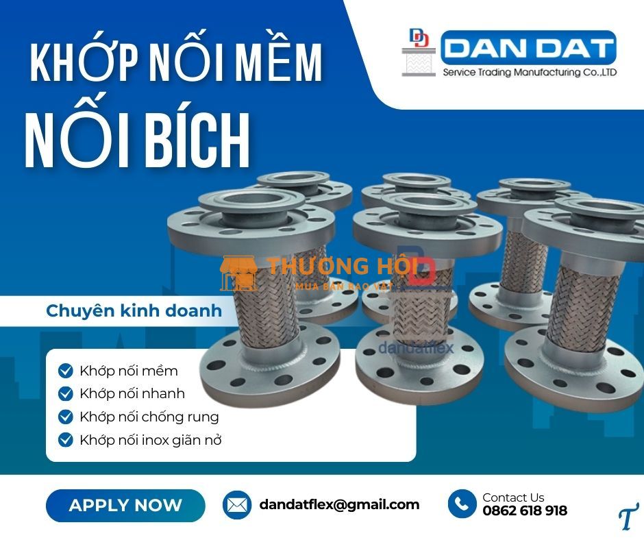 Cung cấp các loại khớp nối mềm, khớp nối mềm nối bích, khớp nối inox chống rung, khớp nối mềm inox dẫn hóa chất