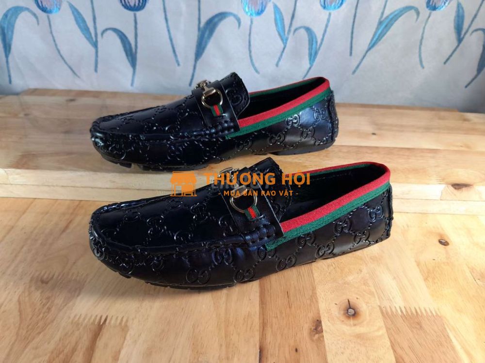 Giày lười da bò mềm phủ bóng Gucci đế cao su nhẹ
