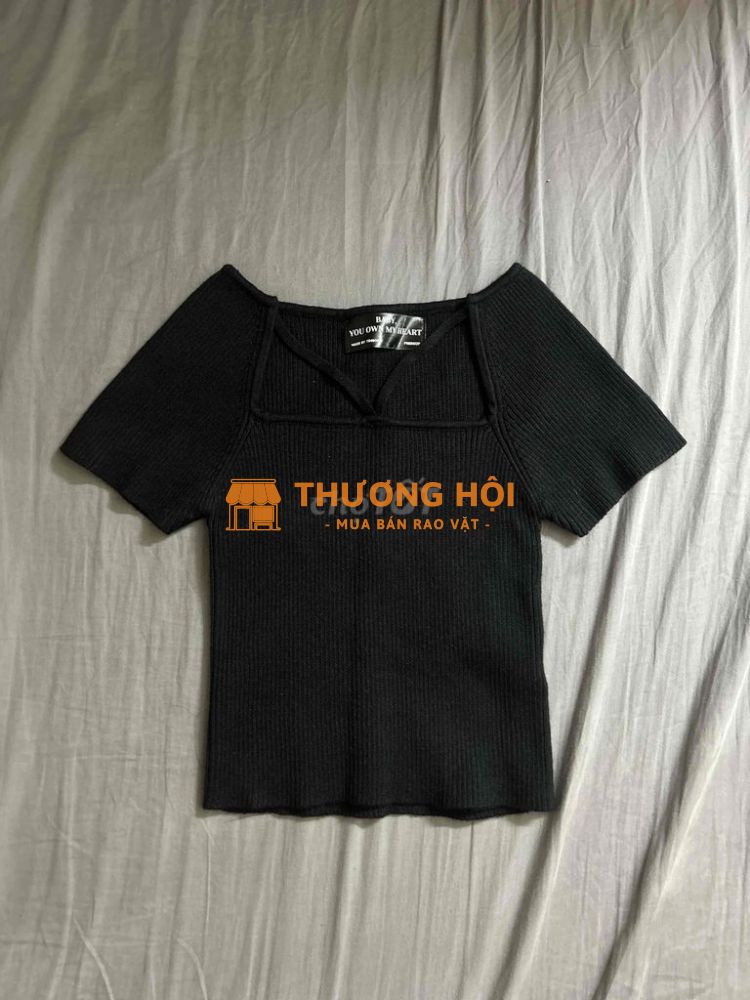 Áo tingoan croptop len đen freesize