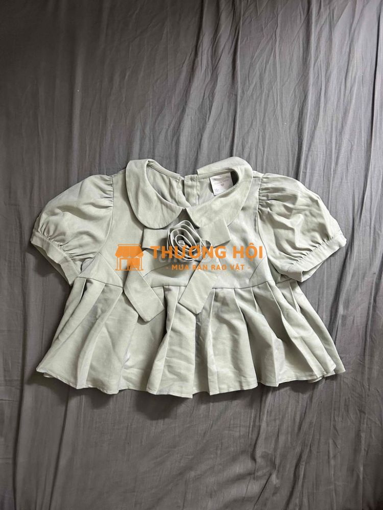 Áo Mania Cutie babydoll nơ xám xanh freesize