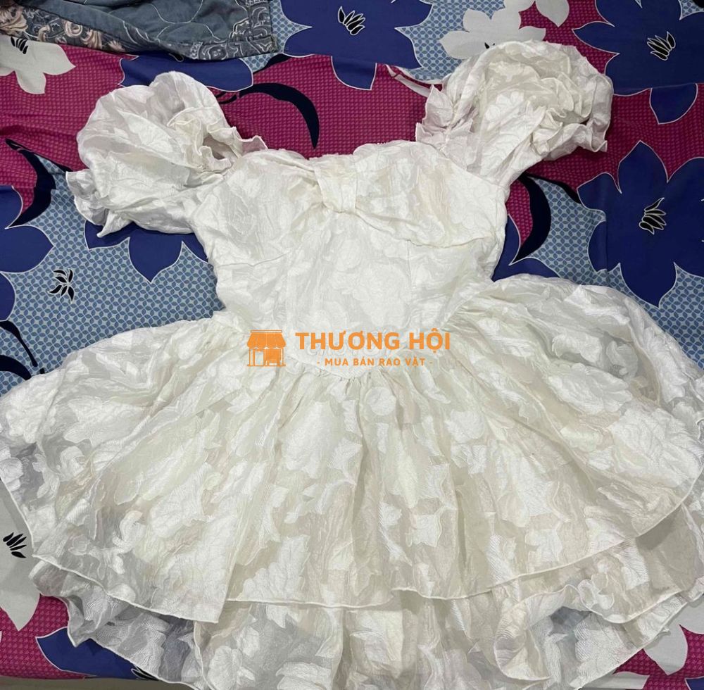 pass đầm công chúa xoè hoạ tiết hoa trên vải