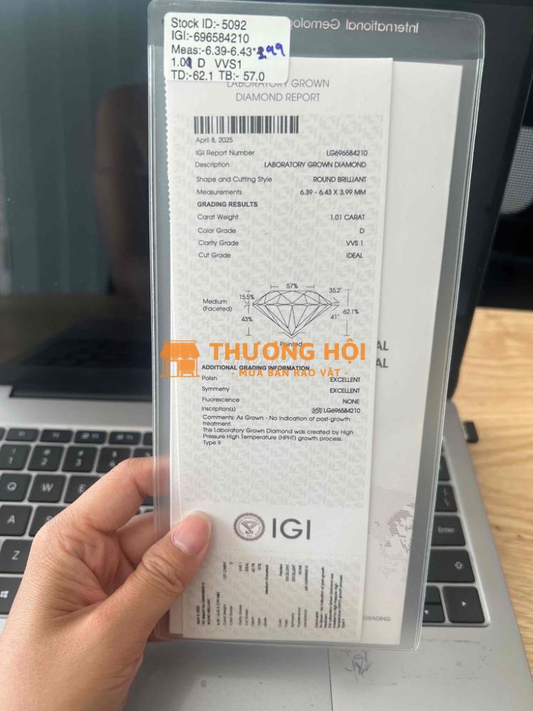 KIM CƯƠNG LAB-GROWN CVD ĐẦY ĐỦ GIẤY KIỂM ĐỊNH