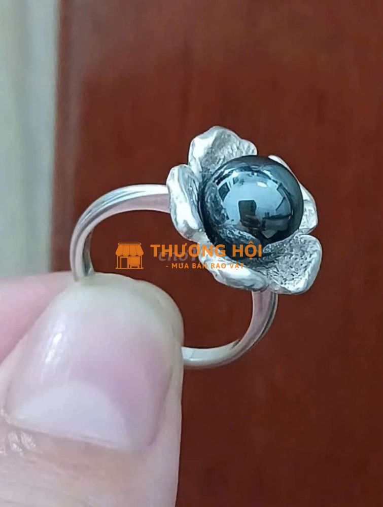 Nhẫn Nữ bạc ngoại 925hình bông hoa, đá huyết áp