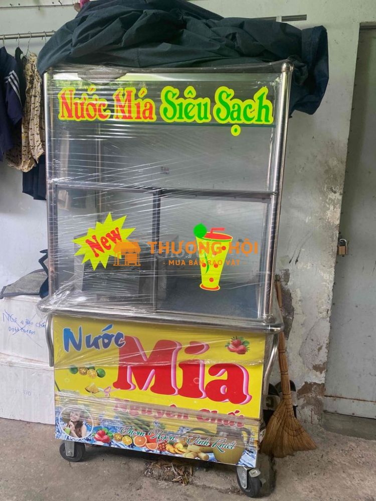 Xe đẩy bán nước mía inox, màu vàng trắng