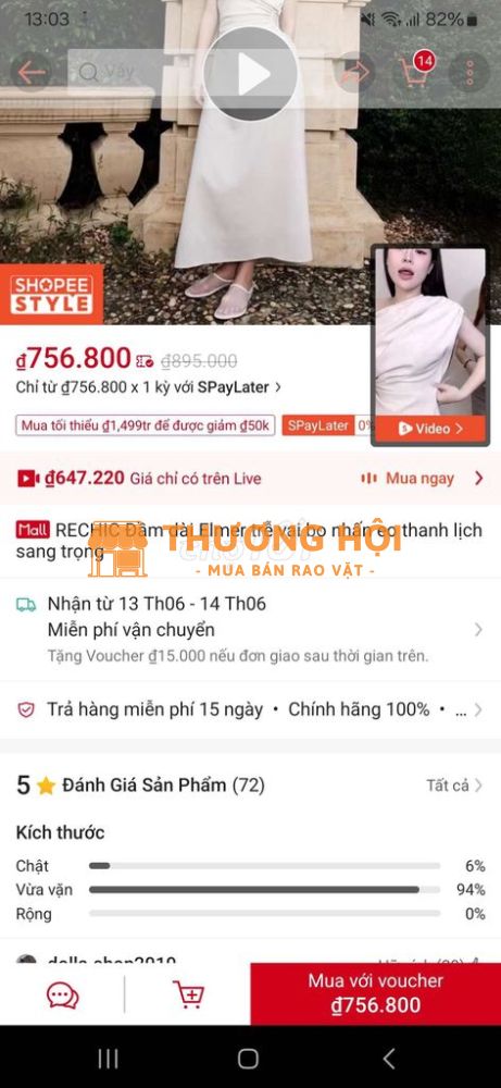RECHIC Đầm dài Elmer trễ vai bo nhấn eo thanh lịch
