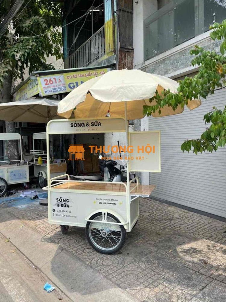 Xe đẩy bán hàng 3 bánh, có thể kéo trên xe máy