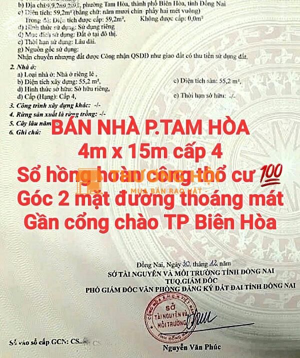 BÁN RẺ NHÀ TAM HÒA, SỔ HỒNG RIÊNG THỔ CƯ, GÓC 2 MẶT ĐƯỜNG THOÁNG MÁT