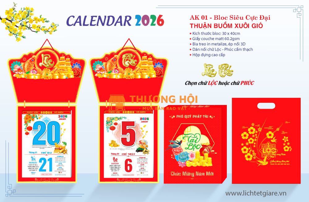 Lịch Bloc treo tường 2026