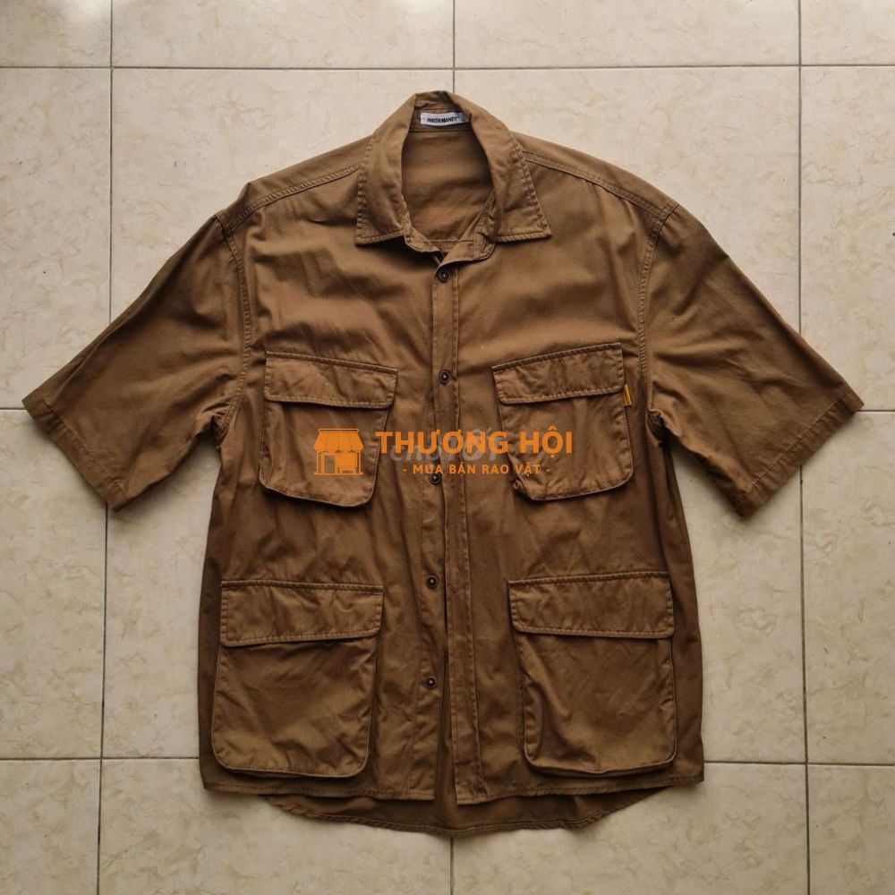 Áo sơ mi cargo nhiều túi màu nâu