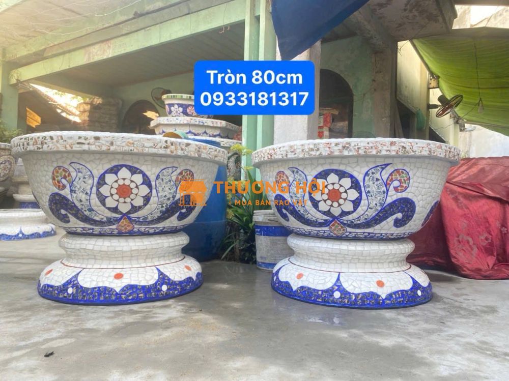 chậu hoa cẩn sành sứ , chậu long phụng , chậu rồng