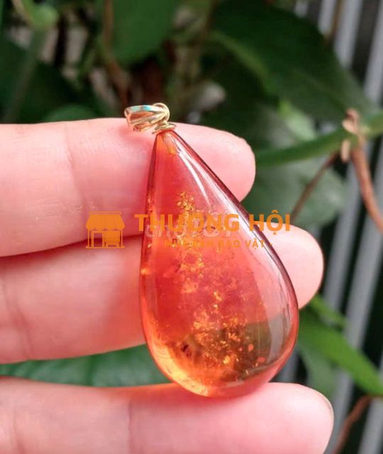 Mặt dây chuyền hổ phách nở hoa hình giọt nước,