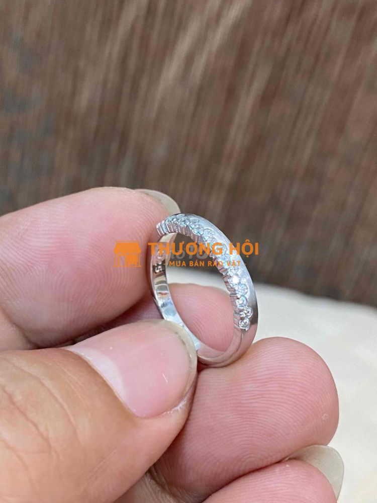 Nhẫn bạc ngoại đính đá CZ 1 bên độc đáo, sángded