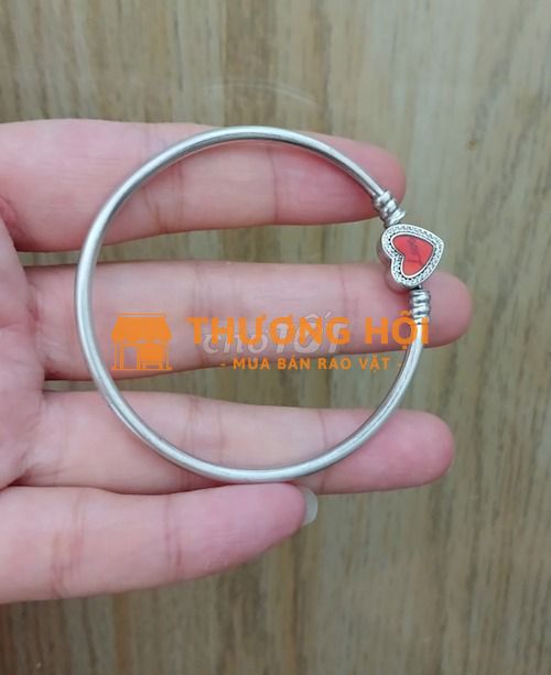 Vòng tay bạc tròn khóa trái tim đỏ nhỏ đẹp xinhxắn