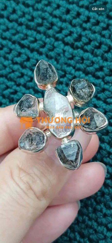 Nhẫn bạc Herkimer diamond Natural Gemstone, hay cò