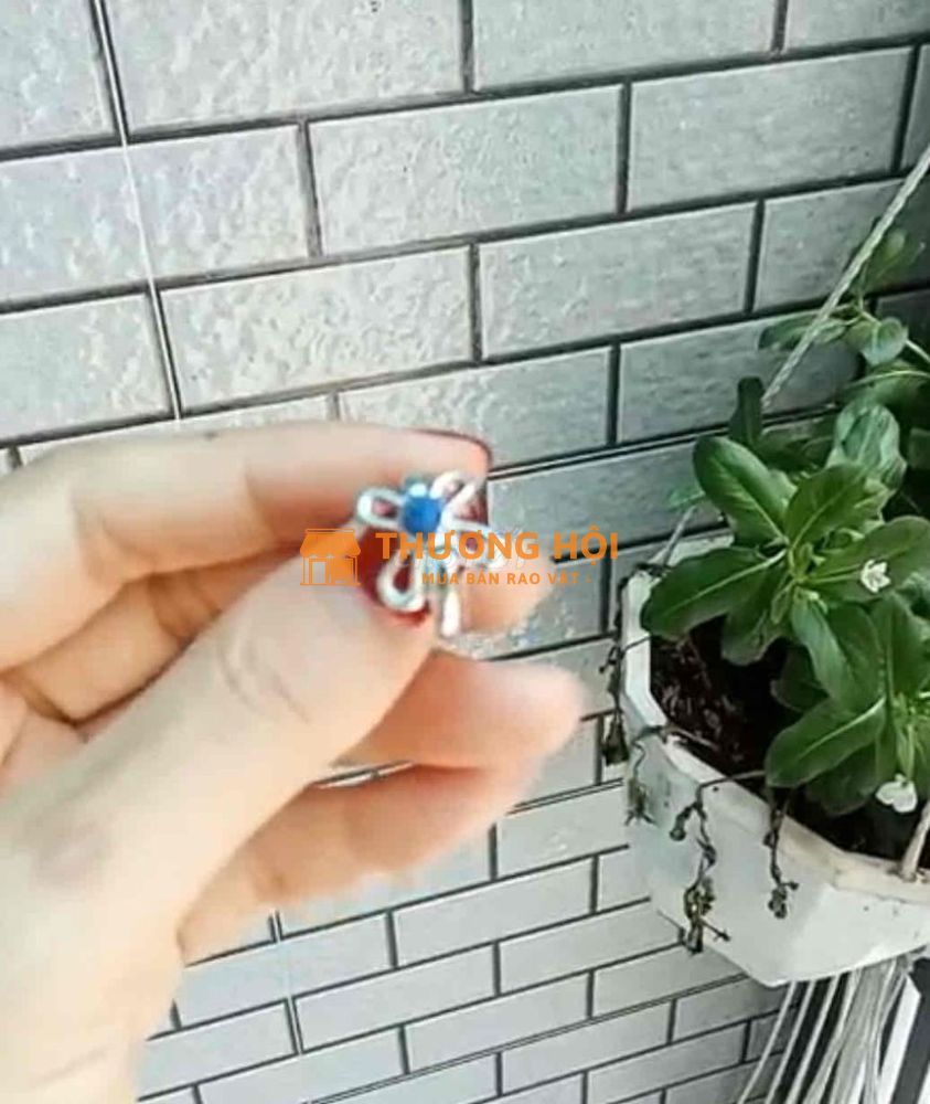 Nhẫn Nữ bạc ngoại 925 hình bông hoa, nhụy Lapis