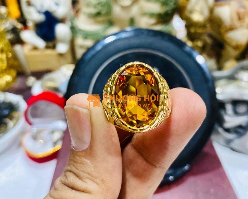 Nhẫn Nam Hàng Nước Ngoài Viên Chủ Vàng Mật Ong