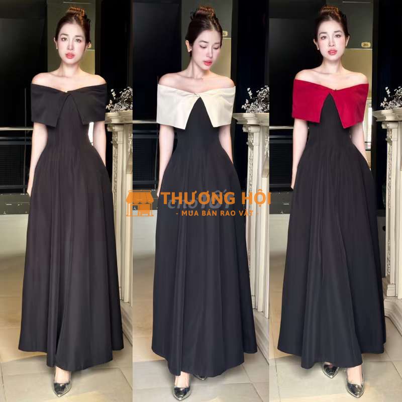 Đầm corset dài cúp xòe trơn màu đen