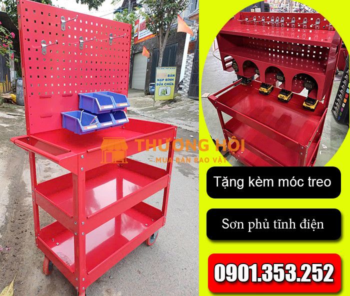 Xe đẩy 3 ngăn phương tiện để đồ nghề, dụng cụ cầm tay