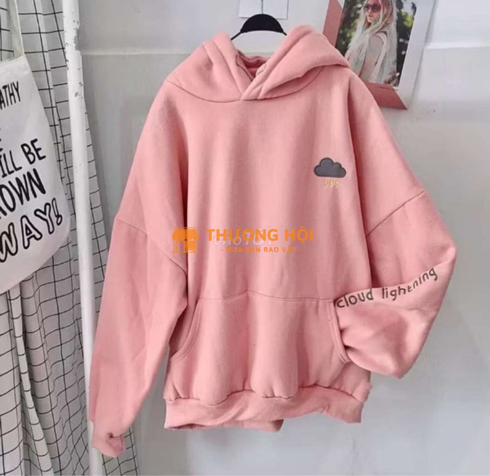 Hoodie hồng thêu hình